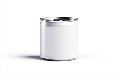 Blank white beverage can isolated on a light background. Perfect for product mockups, branding design, and packaging presentations. Beverage packaging concept, product mockup, minimalist branding.



