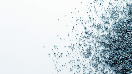 Obraz premium poppy seeds: a loose frame made from tiny blue-gray poppy seeds, scattered sparsely across a soft white background, the fine texture and cool color palette create a calming, minimalist aesthetic