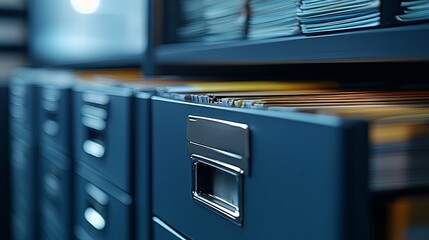 Open Drawer of a File Cabinet with Metal Handle