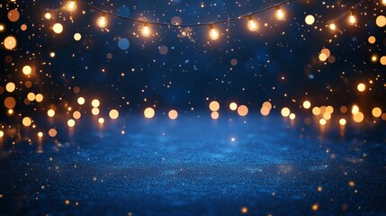 Fototapeta premium Vector illustration Christmas lights garland on a dark blue background. Christmas light decoration for a party, festival, or celebration. copy space