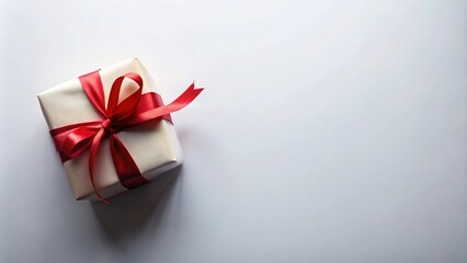 Gift Box with Red Ribbon on White Background