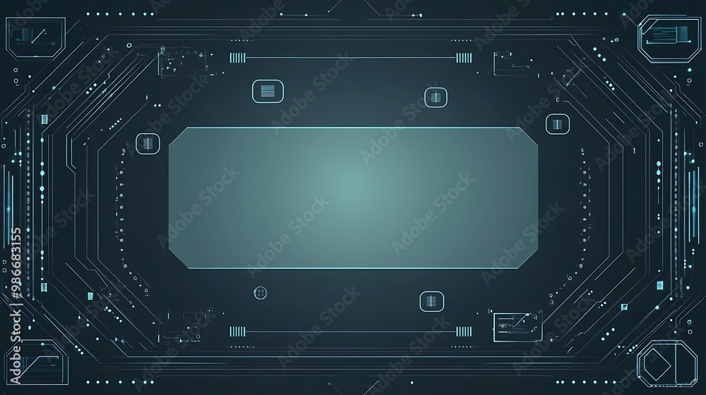 Poster Abstract digital technology background with glowing lines and circuits.