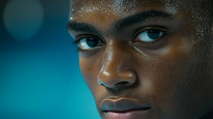 Close-up Portrait of a Sweating Man's Face