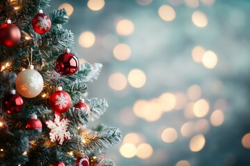 Fototapeta premium Beautifully adorned christmas tree with a softly blurred background for a festive atmosphere