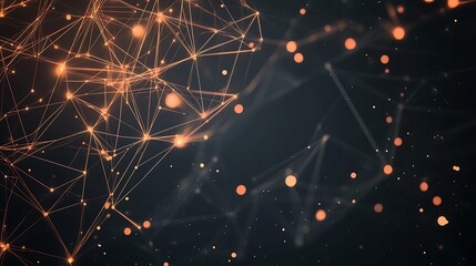 Fototapeta premium Abstract background with glowing orange lines and dots representing connections and networks.