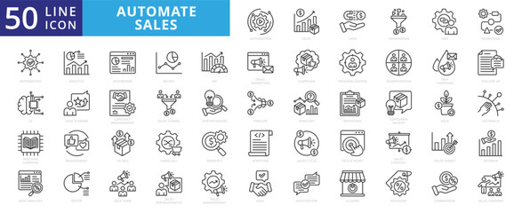 Automate sales icon set outline vector collection. Containing automation, sales, lead, conversion, crm, cycle icons.