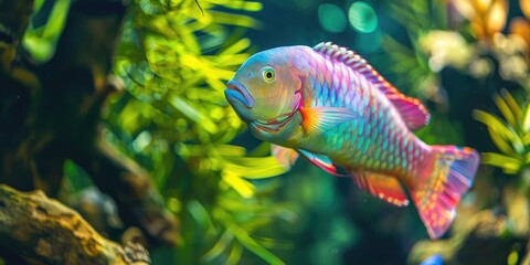Parrotfish flourishing in a home aquarium