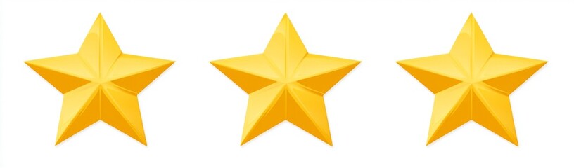 Obraz premium Flat design of 3 yellow five-pointed stars in a minimalistic vector style, featuring simple shapes and gold color fill on a white background, perfect for a 5-star rating icon.