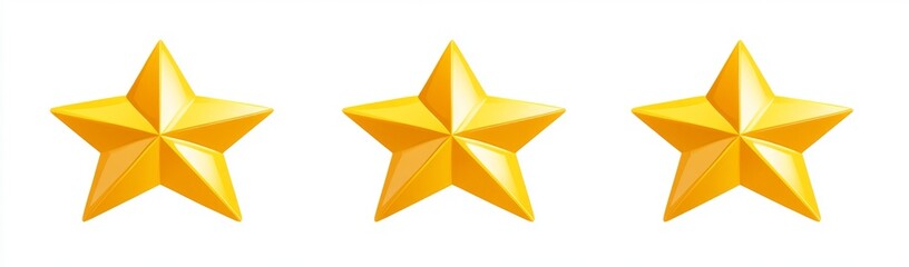 Obraz premium Flat design of 3 yellow five-pointed stars in a minimalistic vector style, featuring simple shapes and gold color fill on a white background, perfect for a 5-star rating icon.