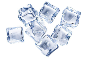 Clear ice cubes isolated on a transparent background. Cut out or PNG.