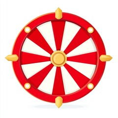 Illustration of a red and white wheel of fortune in a flat, cartoonish vector style with high resolution, vibrant colors, and sharp details on a white background.