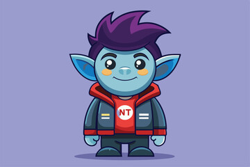 A cheerful, customizable cartoon character stands proudly, showcasing colorful attire and a friendly expression, Customizable cartoon illustration in NFT format.