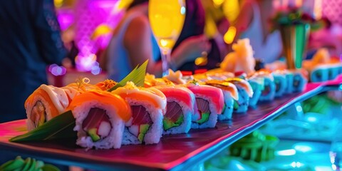 Vibrant Sushi Display at Charity Event