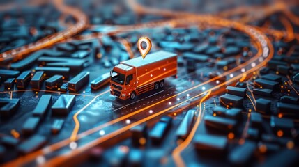Smart Delivery Digital Map with AI and GPS Pins Showcasing Future Transport Logistics