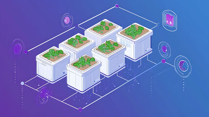 Obraz premium Ai food waste reduction visualized in a detailed vector showing how artificial intelligence optimizes inventory management predicts spoilage and minimizes waste across the supply chain