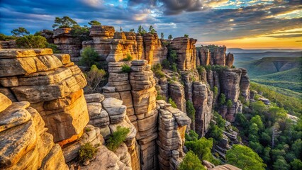 Rugged cliff face with textured rock formations and a distant horizon