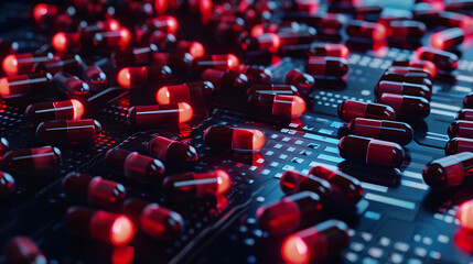 Fototapeta premium Ai pharmacovigilance for pharmaceuticals depicted in an abstract composition where artificial intelligence monitors drug safety and detects adverse effects