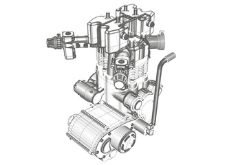 Motorcycle engine on white background.