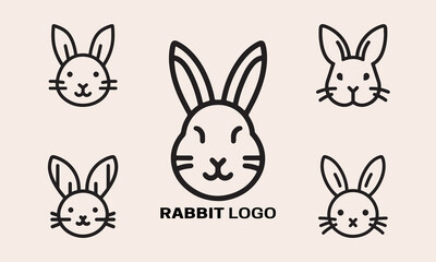 icon set rabbit line art logo design vector illustration