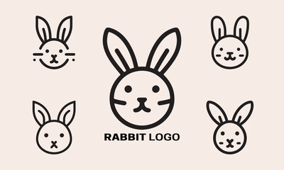 icon set rabbit line art logo design vector illustration