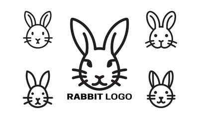 Set of Rabbit line art logo design vector illustration.