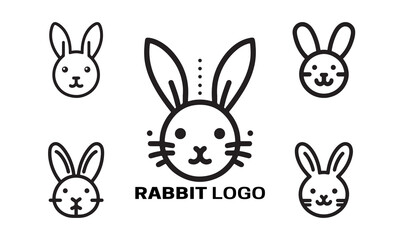 Obraz premium Set of Rabbit line art logo design vector illustration.