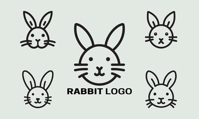 Set of Rabbit line art logo design vector illustration.