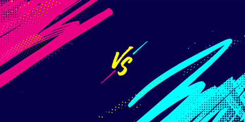 Dynamic Sports Versus Background with Abstract Pop Art Elements for Competitive Matchup Events and Sports Events Banner. VS Sport Background with Pink and Dark Blue Brush Stroke Split Design