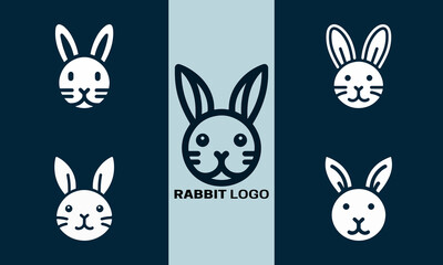 Set of Rabbit line art logo design vector illustration.