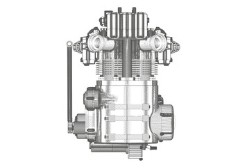 Motorcycle engine on white background.