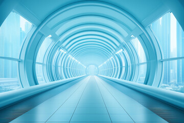 Futuristic illuminated tunnel with a bright end, showcasing modern architecture