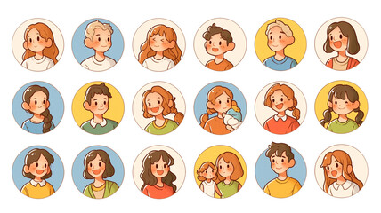 【透過】背景が透明の家族のアイコン素材。カラフルでポップ,母,父,子供,ファミリー,かわいい,シンプル,