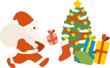 プレゼントを置くサンタクロースのベクターイラスト