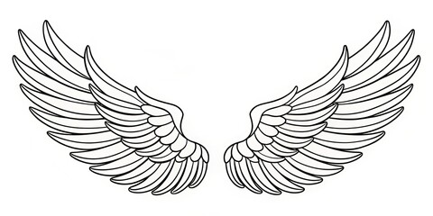 Softly curved lines shape the delicate feathers of the angel's wings, rendered in gentle strokes on a pure