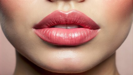 Fototapeta premium Softly curving, the plump lips emit a gentle invitation, their pale, rosy hue complementing the surrounding skin tone