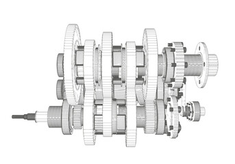 Motorcycle gearbox on a white background.