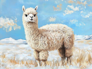 Obraz premium Alpaca the Snow: A Chilly Day's Delight