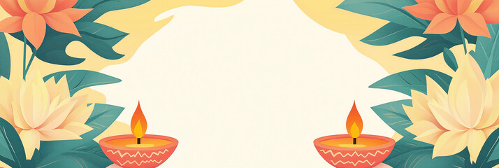 Obraz premium Beautiful stylized diwali illustration with candle and decorative floral muted tone illustration