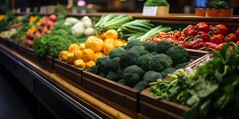 A vibrant display of fresh vegetables in a market setting, showcasing healthy food options.