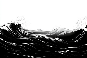 Black and White Waves Abstract