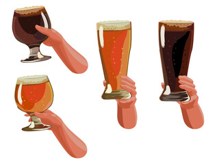 ビール・黒ビールを持つ手