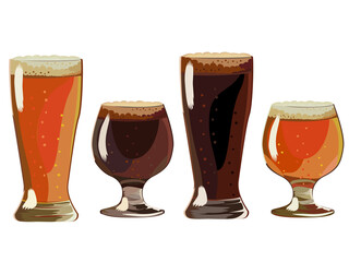 ロンググラスとショートグラスのビール・黒ビール