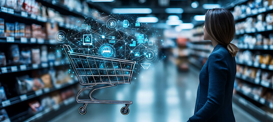 Ai driven  product recommendations ecommerce depicted in an abstract composition where artificial intelligence analyzes customer preferences and browsing behavior to suggest relevant products