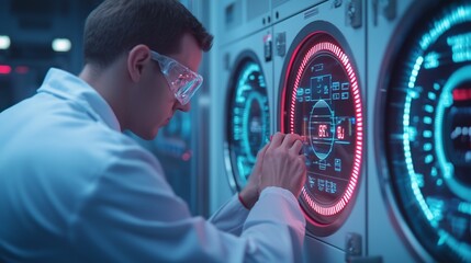 Scientist Working with Futuristic Digital Interface in a Laboratory
