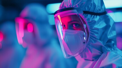 Woman In Protective Gear With Neon Lights