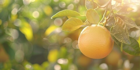 The grapefruit is a citrus tree found in subtropical regions, known for producing large fruits that range from sour to semi-sweet with a slight bitterness.
