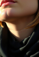 Obraz premium Close-up of woman's lips and neck symbolizing femininity and strength
