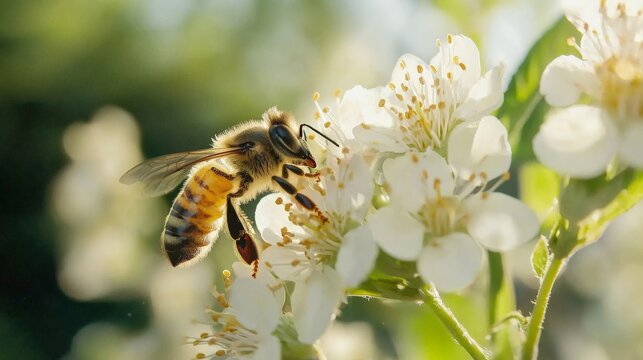 A close-up of bees pollinating flowers in an agroforestry system, supporting both the crops and the surrounding ecosystem