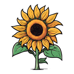 Design element, vector icon, yellow sunflower flower on white backdrop.  Ukrainian yellow flower.
