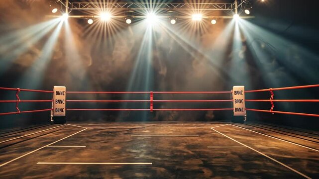 Exciting boxing match preparation in an illuminated ring with a vibrant atmosphere